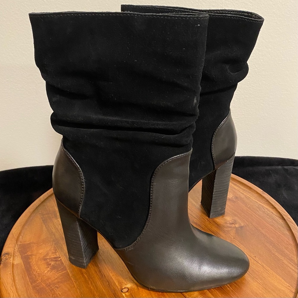 Charles David Indy Slouchy Boots [Sz 6] | Black Leather & Suede